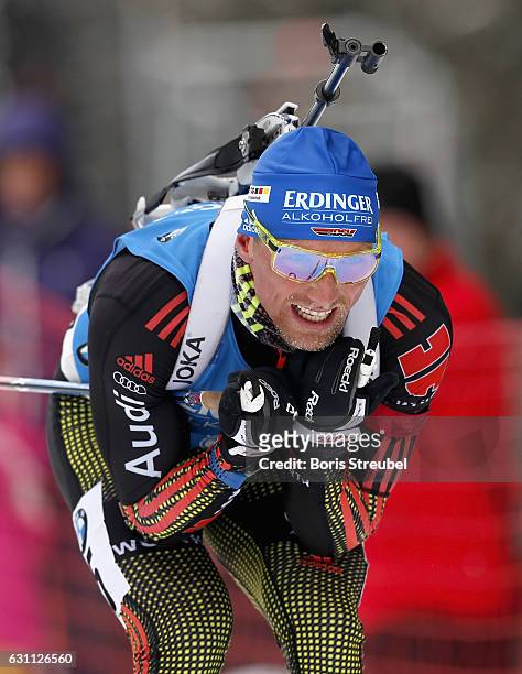 Eric Lesser of Germany competes during the 12.5 km men's Pursuit on January 7, 2017 in Oberhof, Germany.