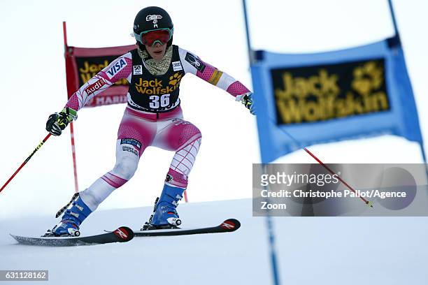 Resi Stiegler of USA in action during the Audi FIS Alpine Ski World Cup Women's Giant Slalom on January 07, 2017 in Maribor, Slovenia