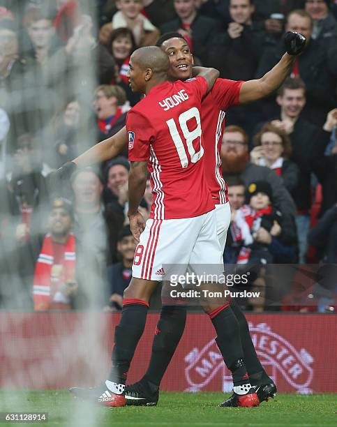 Anthony Martial of Manchester United celebrates scoring their second goal during the Emirates FA Cup Third Round match between Manchester United and...