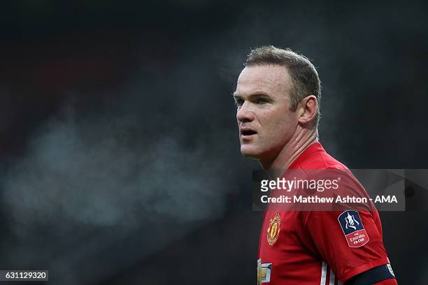 Wayne Rooney of Manchester United looks on during the Emirates FA Cup third round match between Manchester United and Reading at Old Trafford on...