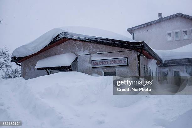 View of Capracotta during an heavy snowfall, in Capracotta , Molise, Italy, on January 6, 2017.