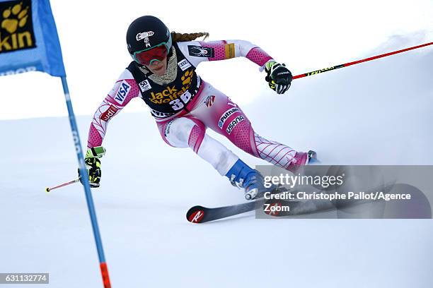 Resi Stiegler of USA in action during the Audi FIS Alpine Ski World Cup Women's Giant Slalom on January 07, 2017 in Maribor, Slovenia