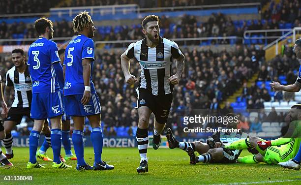 Newcastle player Daryl Murphy celebrates after scoring the opening goal as Aleksandar Mitrovic lays injured during The Emirates FA Cup Third Round...
