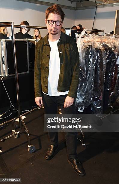 Oliver Spencer poses backstage at the Oliver Spencer AW17 Catwalk Show during London Fashion Week Men's January 2017 at the BFC Show Space on January...