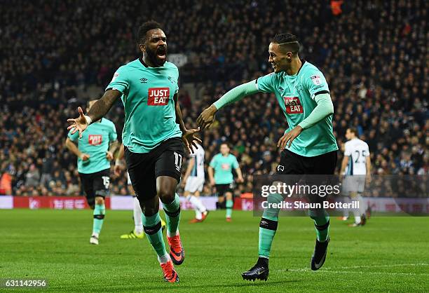 Darren Bent of Derby County celebrates with Thomas Ince of Derby County after scoring his sides first goal during the Emirates FA Cup Third Round...