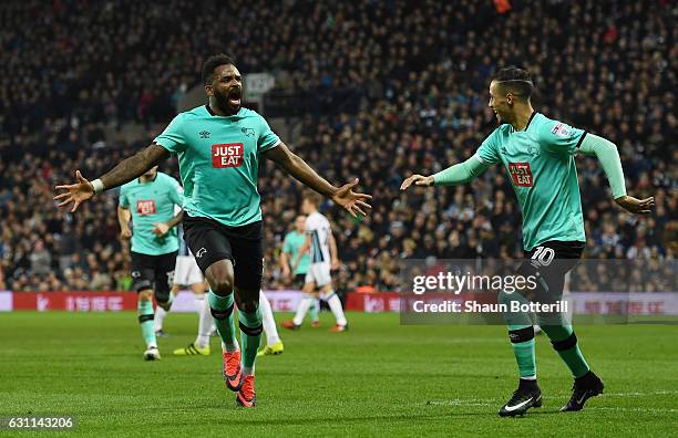 Darren Bent of Derby County celebrates with Thomas Ince of Derby County after scoring his sides first goal during the Emirates FA Cup Third Round...