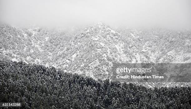 View of the first snow fall of the season at Naddi Dal Lake, on January 7 2017 in Dharamsala, India. Winter’s first heavy snowfall intensified the...