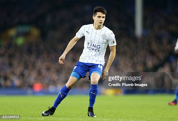 Bartosz Kapustka of Leicester City in action during the FA Cup third round tie between Everton and Leicester City at Goodison Park on January 07,...