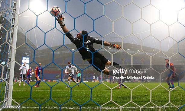 Julian Speroni of Crystal Palace attempts to make a save during the Emirates FA Cup third round match between Bolton Wanderers and Crystal Palace at...