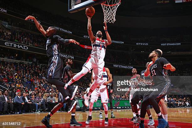 Markieff Morris of the Washington Wizards drives to the basket against the Minnesota Timberwolves on January 6, 2017 at Verizon Center in Washington,...