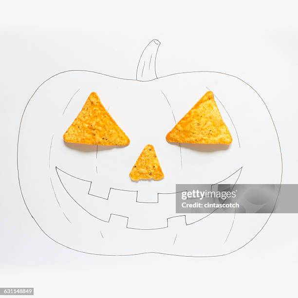 conceptual drawing of a pumpkin - tortilla chip stock pictures, royalty-free photos & images
