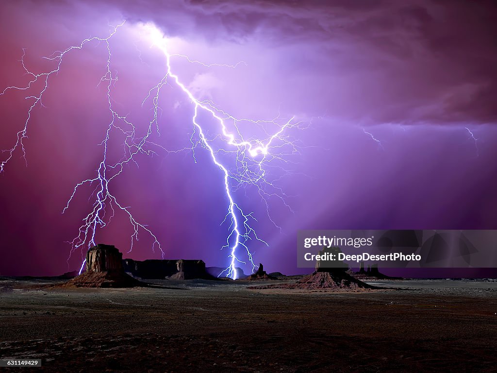 Lightning over Monument Valley,  Arizona, America, USA