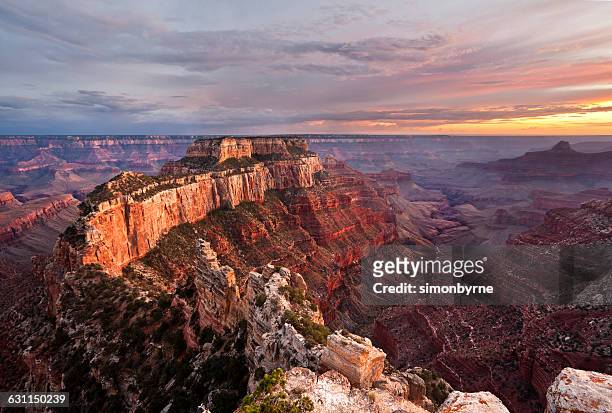 sunset at cape royal, grand canyon, arizona, america, usa - north rim stock pictures, royalty-free photos & images