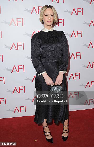 Actress Sarah Paulson arrives at the 17th Annual AFI Awards at Four Seasons Hotel Los Angeles at Beverly Hills on January 6, 2017 in Los Angeles,...