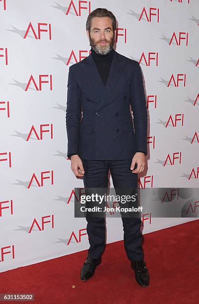 Actor Chris Pine arrives at the 17th Annual AFI Awards at Four Seasons Hotel Los Angeles at Beverly Hills on January 6, 2017 in Los Angeles,...