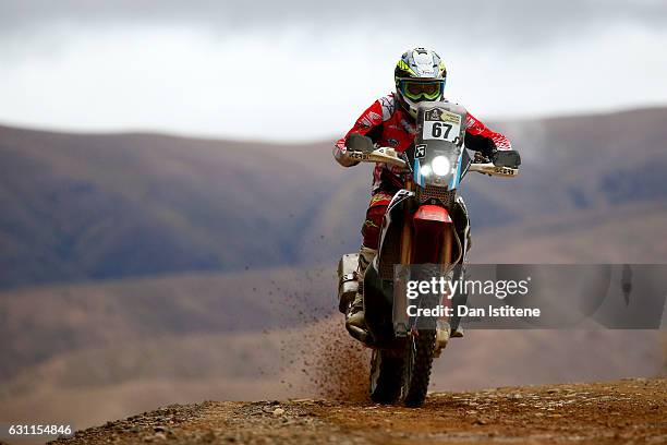 Franco Caimi of Argentina and Honda South America Rally Team Asistencia rides a CRF450 Rally Honda bike during stage five of the 2017 Dakar Rally...