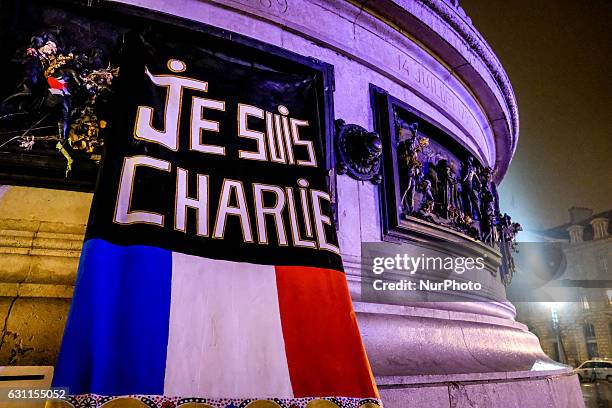 Sign reading &quot;I am Charlie&quot; during a rally commemorating the second anniversary of the deadly attack against the satirical weekly Charlie...