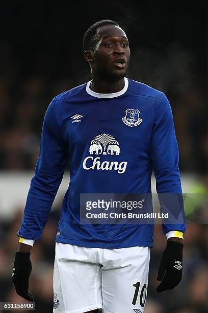 Romelu Lukaku of Everton looks on during the Emirates FA Cup Third Round match between Everton and Leicester City at Goodison Park on January 7, 2017...