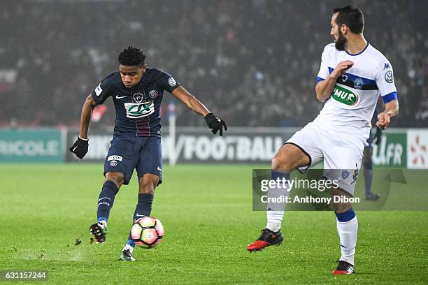 Christopher Nkunku scores a goal during the French National Cup match between PSG and Sc Bastia, round of 64 at Parc des Princes on January 7, 2017...