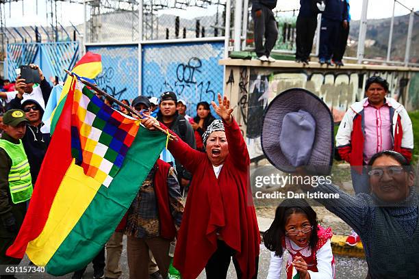 Fans line the streets to greet the riders and drivers after stage six of the 2017 Dakar Rally between Oruro and La Paz was cancelled due to weather...