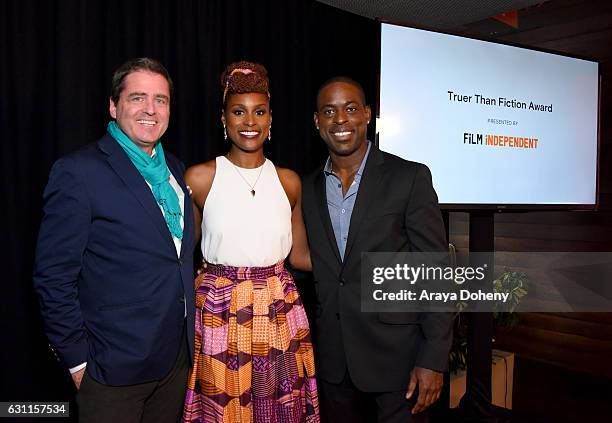 President of Film Independent Josh Welsh and event hosts Issa Rae and Sterling K. Brown attend the 2017 Film Independent Filmmaker Grant and Spirit...