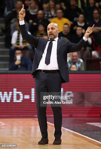 Head coach Sasa Obradovic of Muenchen reacts during the easyCredit BBL match between MHP Riesen Ludwigsburg and FC Bayern Muenchen at MHP Arena on...