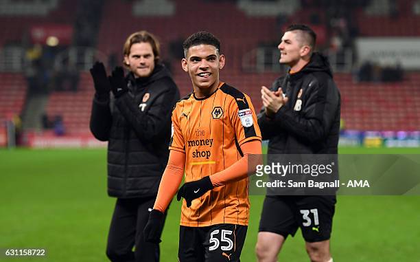 Morgan Gibbs-White of Wolverhampton Wanderers celebrates at full time after making his debut at the age of 16 during The Emirates FA Cup Third Round...