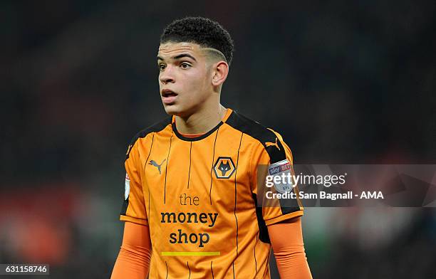 Morgan Gibbs-White of Wolverhampton Wanderers making his debut at the age of 16 during The Emirates FA Cup Third Round match between Stoke City and...