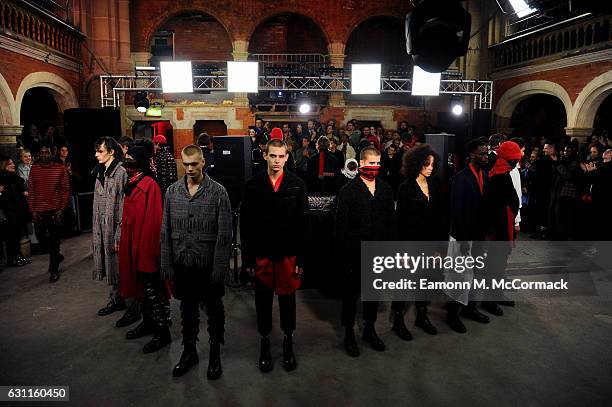 Designer Agape Mdumulla and models at the Agi & Sam x The Woolmark Company show during London Fashion Week Men's January 2017 collections at The...