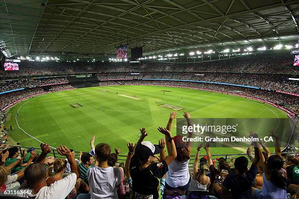General view as fans enjoy the show during the Big Bash League match between the Melbourne Renegades and the Melbourne Stars at Etihad Stadium on...