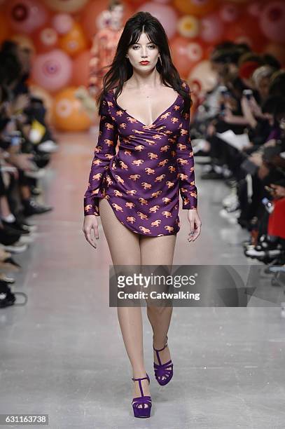 Model walks the runway at the Katie Eary Autumn Winter 2017 fashion show during London Menswear Fashion Week on January 7, 2017 in London, United...