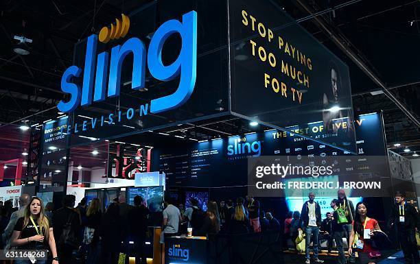 The SLING TV display booth at the 2017 Consumer Electronic Show in Las Vegas, Nevada on January 7, 2017. Offering a challenge to and an alternative...