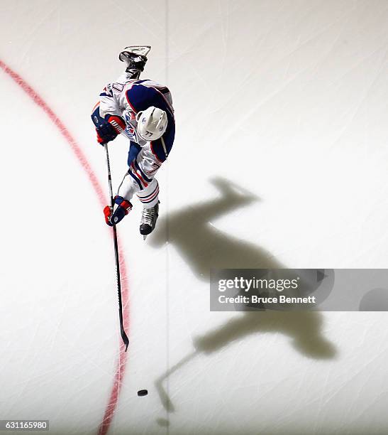 Oscar Klefbom of the Edmonton Oilers skates in warm-ups prior to the game against the New Jersey Devils at the Prudential Center on January 7, 2017...