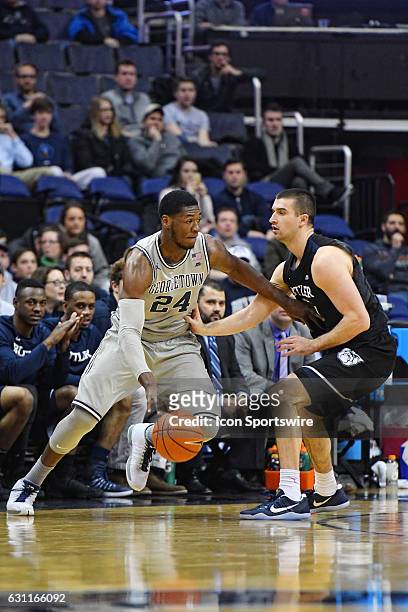 Georgetown Hoyas forward Marcus Derrickson drives to the basket in the first half against Butler Bulldogs forward Andrew Chrabascz on January 7 at...