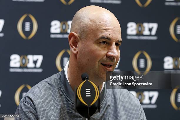 Alabama Crimson Tide defensive coordinator Jeremy Pruitt talks to members of the media during Media Day for the CFP National Championship on January...