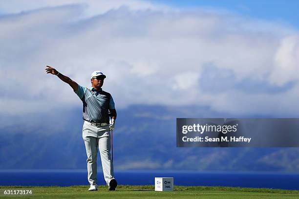 Hideki Matsuyama of Japan plays his shot from the 13th tee during the third round of the SBS Tournament of Champions at the Plantation Course at...