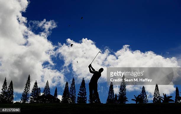 Ryan Moore of the United States plays a shot on the 14th hole during the third round of the SBS Tournament of Champions at the Plantation Course at...