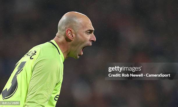 Manchester City's Wilfredo Caballero during the Emirates FA Cup Third Round match between West Ham United and Manchester City at London Stadium on...