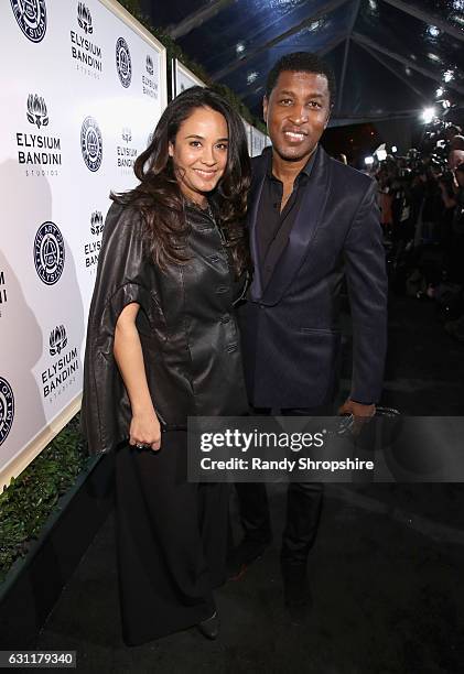 Actress Nicole Pantenburg and singer-songwriter Kenneth 'Babyface' Edmonds attend The Art of Elysium presents Stevie Wonder's HEAVEN - Celebrating...