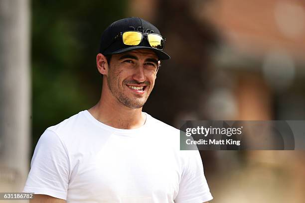 Australian cricketer Mitchell Starc attends the Women's Big Bash League match between the Perth Scorchers and the Sydney Sixers at Hurstville Oval on...