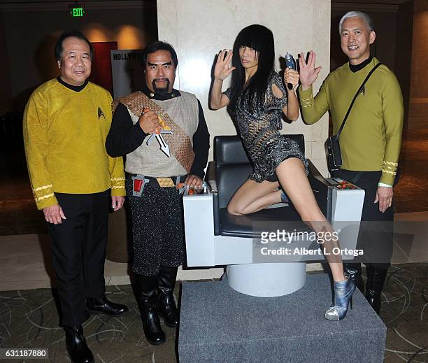 Actress Bai Ling with Star Trek cosplayers David Cheng, Bill Arucan and Mark Lum attend The Hollywood Show held at The Westin Los Angeles Airport on...