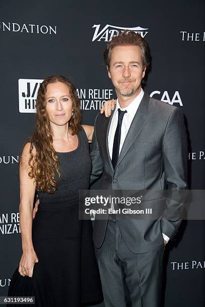 Shauna Robertson and Edward Norton attend the 6th Annual Sean Penn & Friends HAITI RISING Gala Benefitting J/P Haitian Relief Organization at Montage...