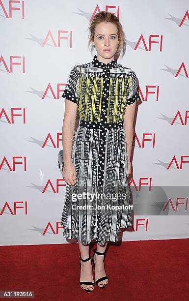Actress Claire Foy arrives at the 17th Annual AFI Awards at Four Seasons Hotel Los Angeles at Beverly Hills on January 6, 2017 in Los Angeles,...
