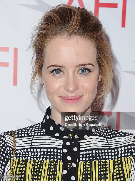 Actress Claire Foy arrives at the 17th Annual AFI Awards at Four Seasons Hotel Los Angeles at Beverly Hills on January 6, 2017 in Los Angeles,...