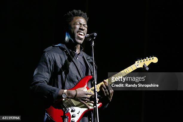 Musician Moses Sumney performs onstage during The Art of Elysium presents Stevie Wonder's HEAVEN - Celebrating the 10th Anniversary at Red Studios on...
