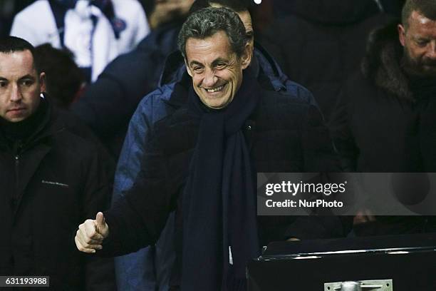 Former French President Nicolas Sarkozy during the French Cup football match between Paris-saint-Germain and Bastia at the Parc des Princes stadium...