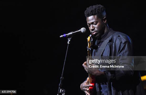 Musician Moses Sumney performs onstage during The Art of Elysium presents Stevie Wonder's HEAVEN - Celebrating the 10th Anniversary at Red Studios on...