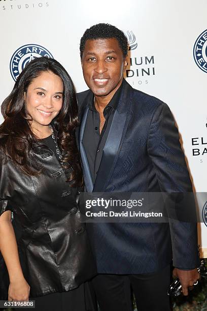 Singer-songwriter Kenneth 'Babyface' Edmonds and actress Nicole Pantenburg arrive at The Art of Elysium presents Stevie Wonder's HEAVEN celebrating...