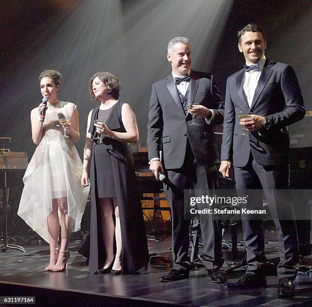 National development director at the Art of Elysium Allison Beck, producer Vince Jolivette and actor James Franco speak onstage during The Art of...