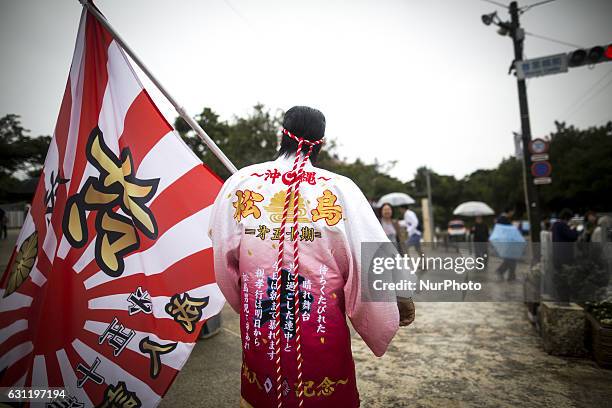 Japanese new adult in a kimono attend a Coming of Age Day celebration ceremony in Okinawa, Japan on January 8, 2017. The Coming of Age Day, one of...